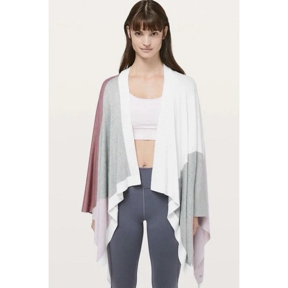 Lululemon Hatha Wrap OS Colorblock Open Front Poncho Shawl Cardigan Viscose Silk